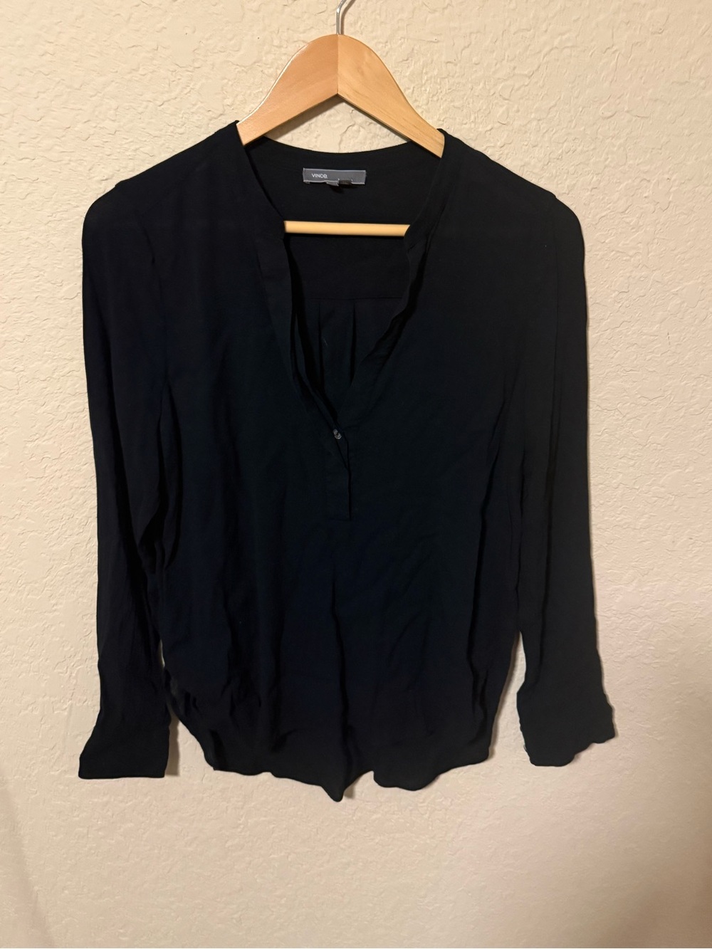 Vince Black Long-Sleeve Button-Front V-Neck Top